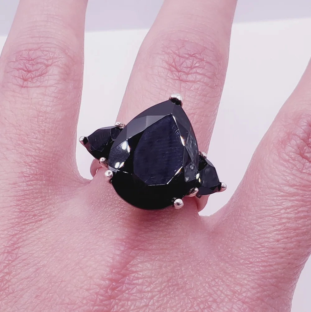 22 Carat Pear & Trillion Thai Black Spinel Platinum | 925 Sterling Silver Ring
